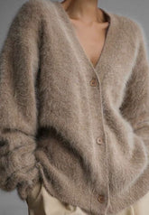 Women’s Fuzzy V-Neck Button-Down Cardigan | Zarnesh